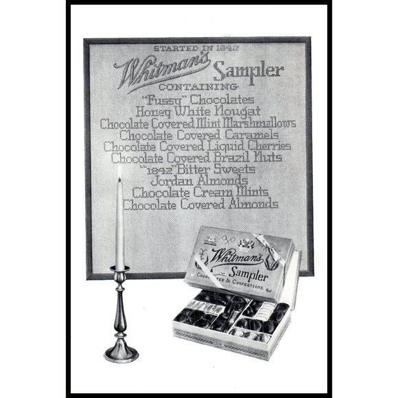 1924 Whitman's Sampler Box Chocolates Vintage Print Ad Candle Needlepoint Art - Picture 1 of 1